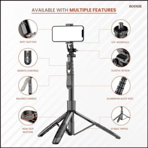 Long Video Stand Cum Selfie Stick Tripod with Remote